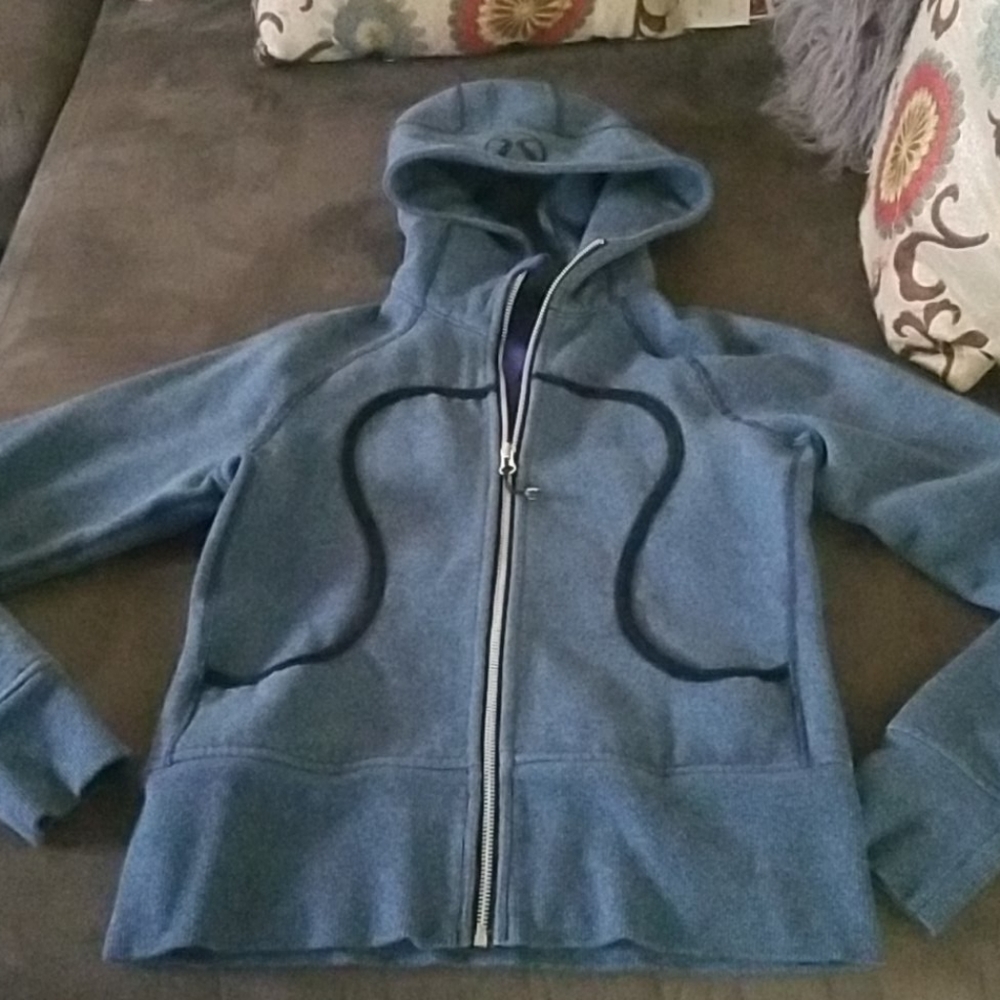 Lululemon blue zipup hoodie w/ skull stitched back